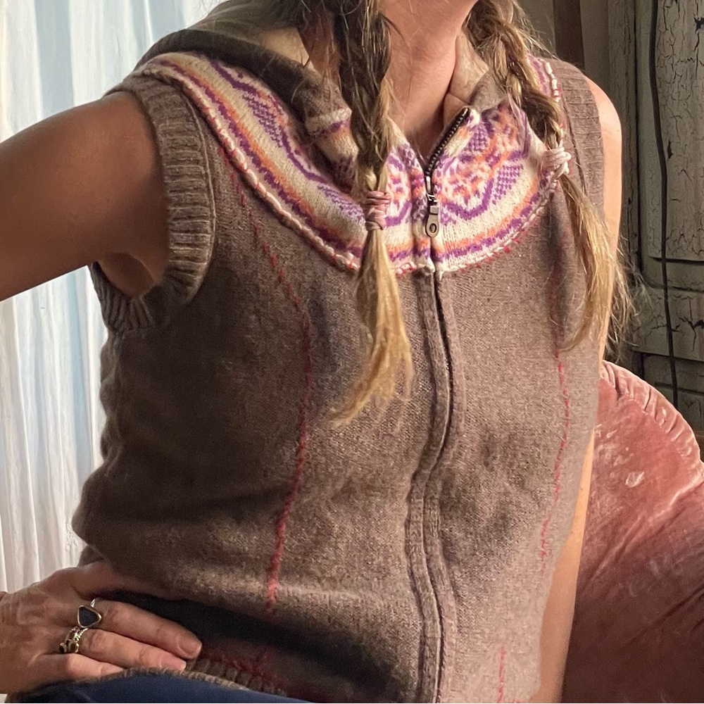 Free People Fair Isle Hooded Wool Vest